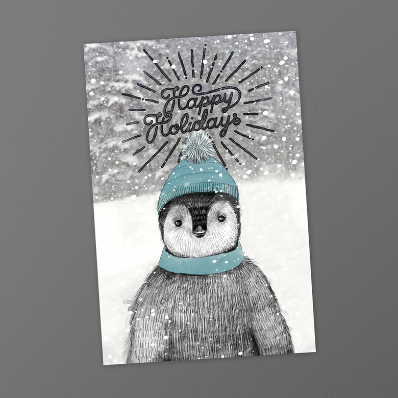 Happy holidays с пингвинчиком - открытка