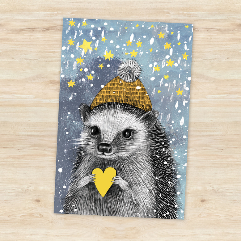 Зимний ежик - открытка