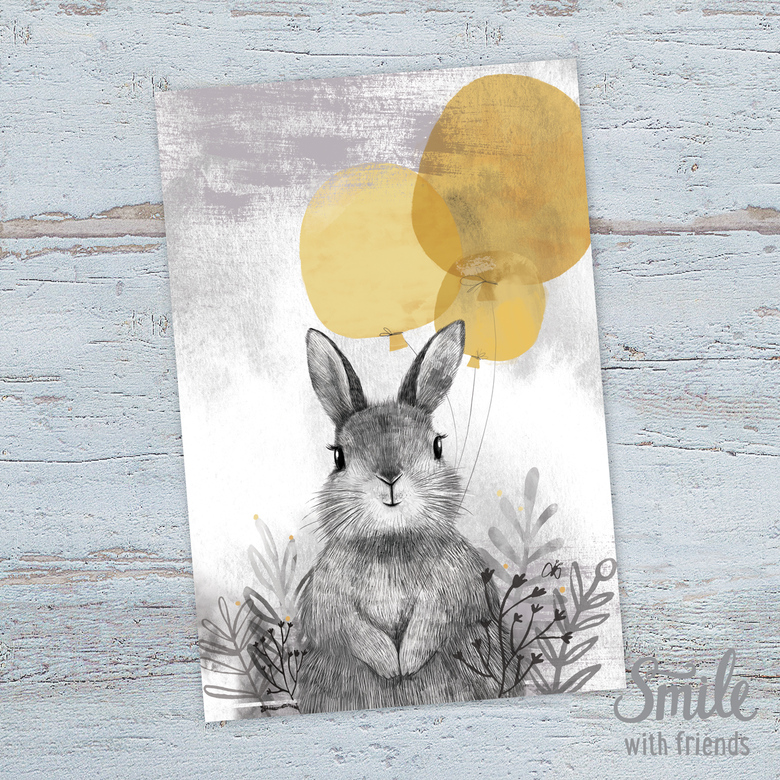 Зайчик на лугу - открытка