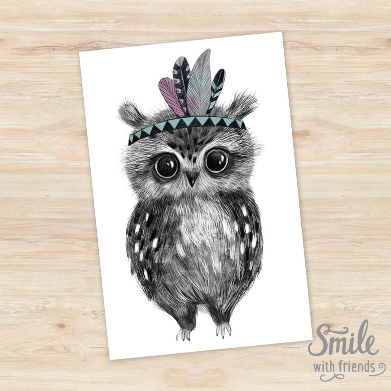 Совенок индеец - открытка