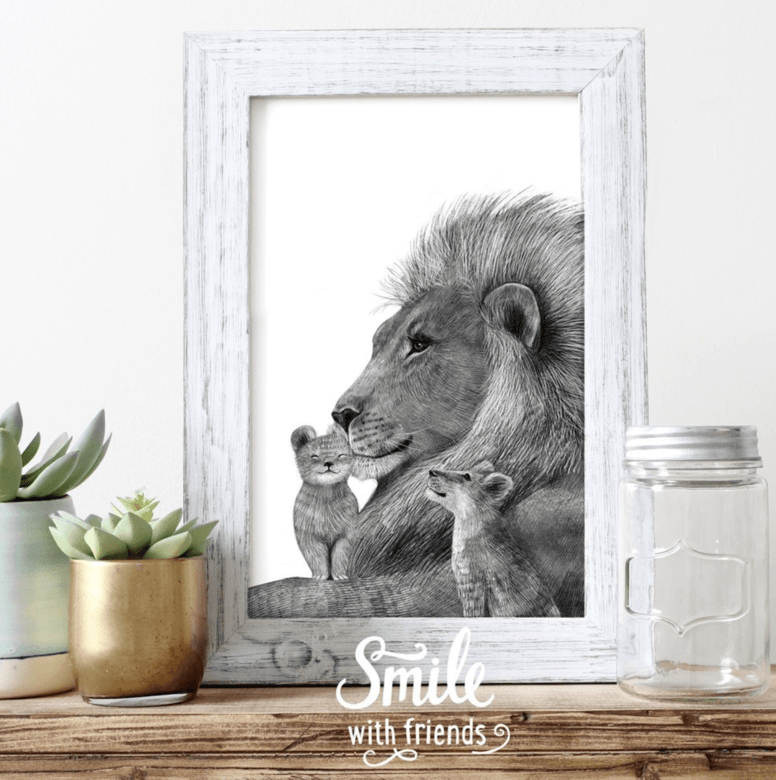 Львы - папа с двумя детьми