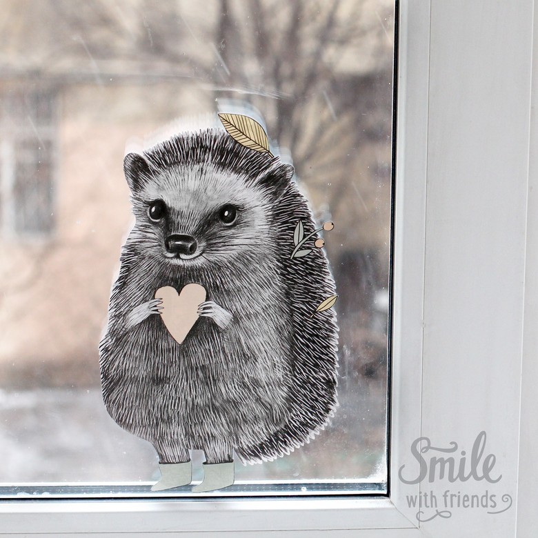 Ежик с сердечком - стикер интерьерный