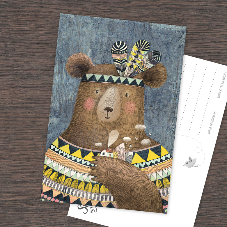 Мишка-индеец - открытка