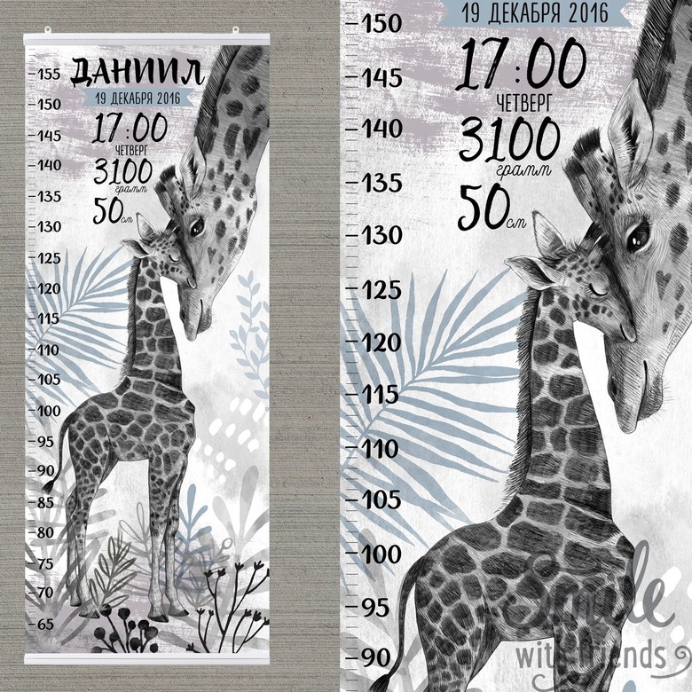 Сантиметрика - мама жираф с ребенком - метрика