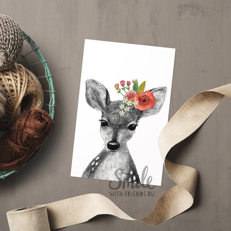 Малышка олененок - открытка