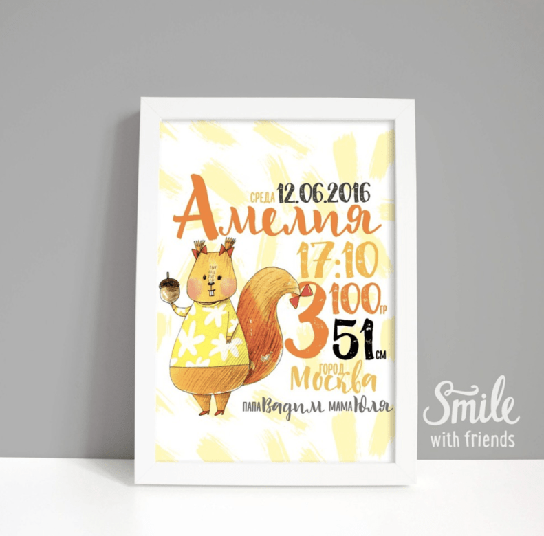 Метрика с белочкой - именной постер