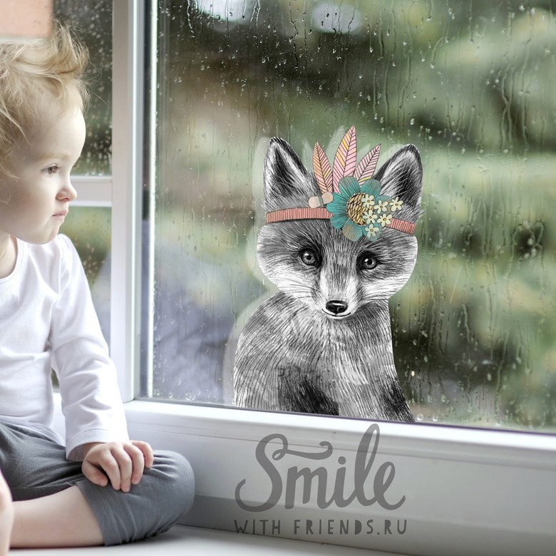 Малыш лисёнок - стикер интерьерный