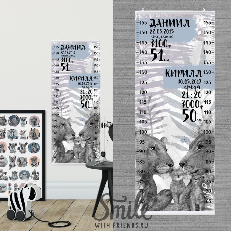 Сантиметрика для двоих детей с семьёй львов - метрика