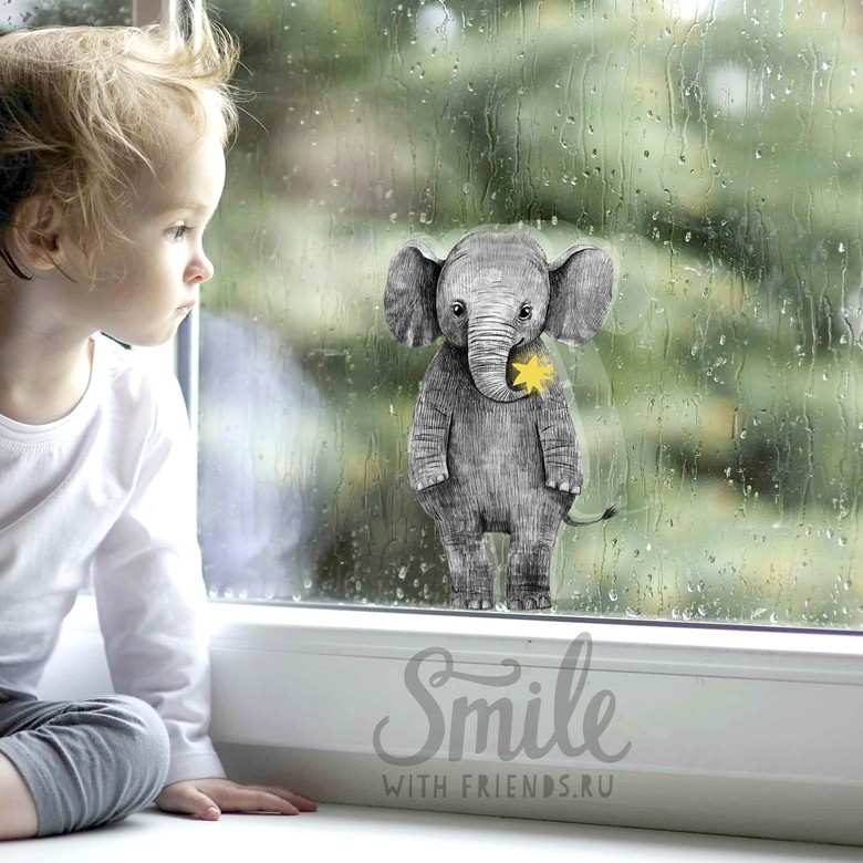 Слоник со звездочкой - стикер интерьерный