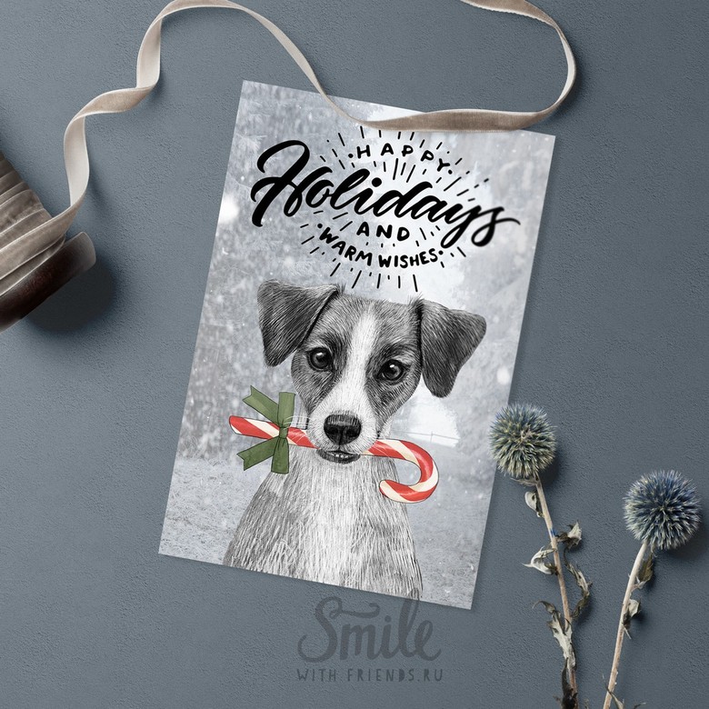 Happy Holidays c джек расселом - открытка