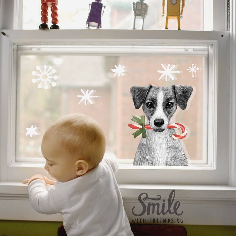 Джек рассел терьер с леденцом - стикер интерьерный