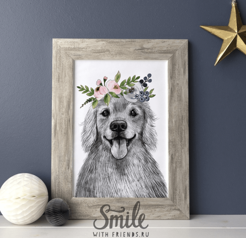 Золотистый ретривер с цветами