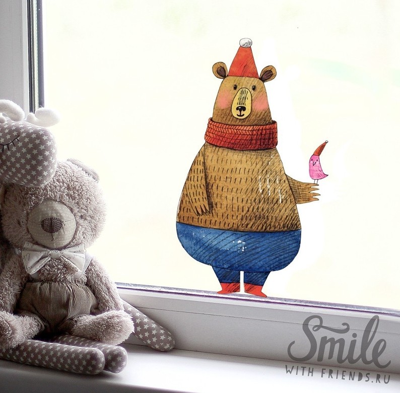 Зимний мишка - стикер интерьерный