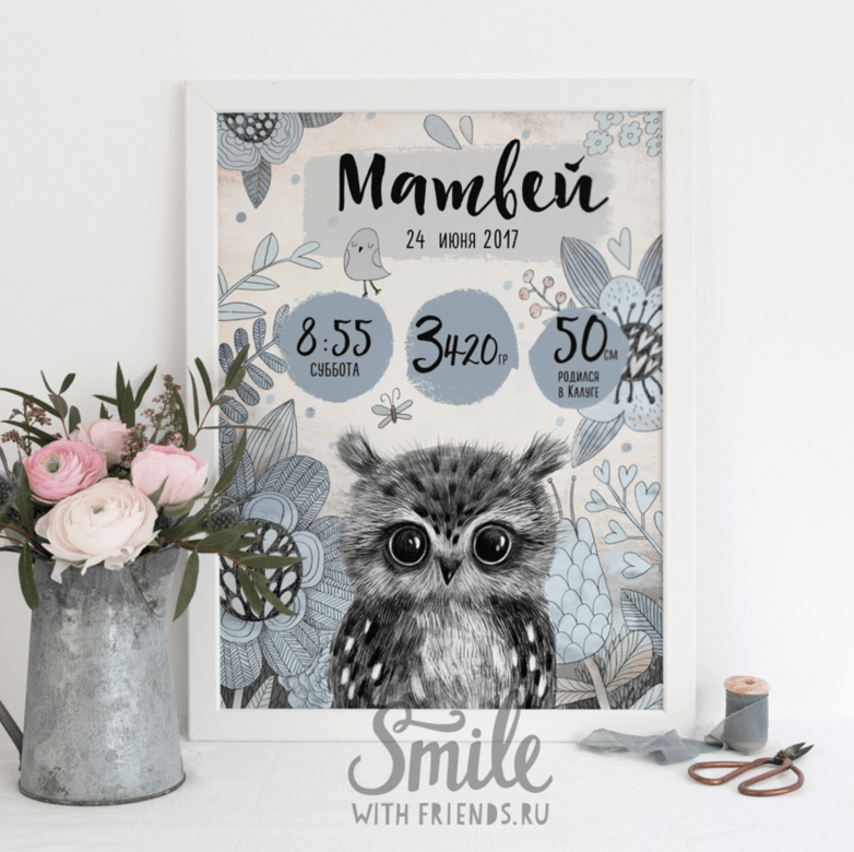 Метрика с ЛЮБЫМ малышом в голубых тонах