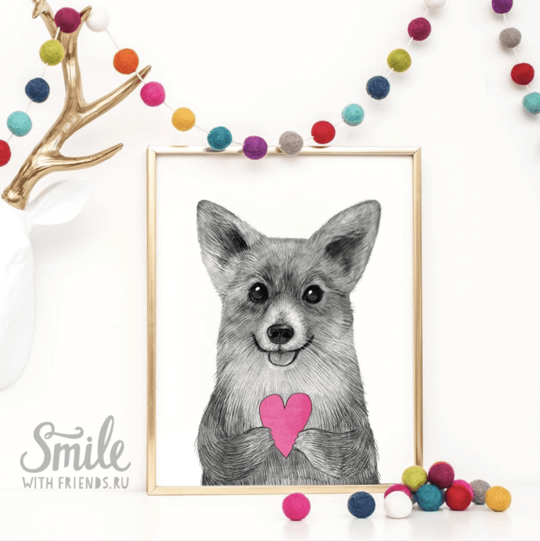 Корги с сердечком