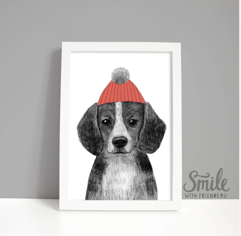 Бигль в шапочке