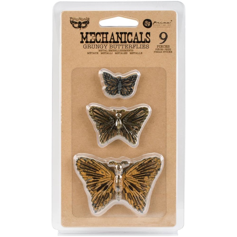 Набор металлических украшений Grungy Butterflies 9/Pkg Finnabair Mechanicals Metal Embellishments
