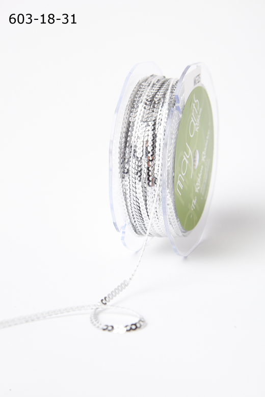 Тесьма с пайетками Silver 1/8 Inch Mini Sequin Single Strand Ribbon