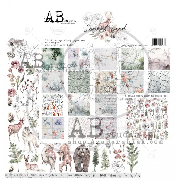 Набор двусторонней бумаги 30*30см "Secret wood"- scrapbooking paper set 8x 12'x12' + bonus A.B.studio