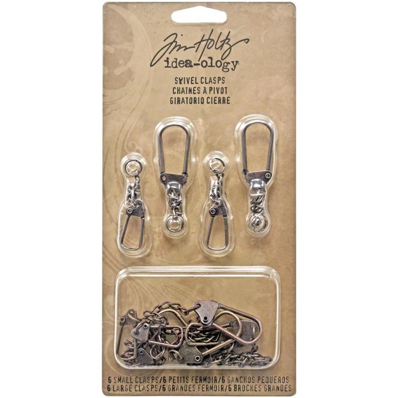 Металлические застежки Antique Nickel, Brass & Copper Idea-Ology Metal Swivel Clasp W/Chain 2.78" To 3.75" 12/Pkg