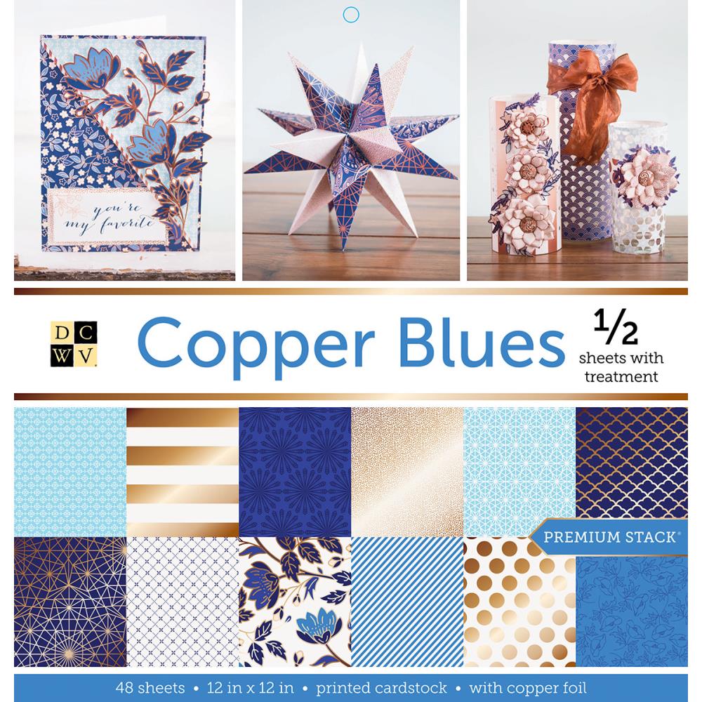 Набор бумаги с фольгированием 30*30см Copper Blues, 18 Des/2 Each, 12 W/Foil  DCWV Double-Sided Cardstock Stack 12"X12" 36/Pkg