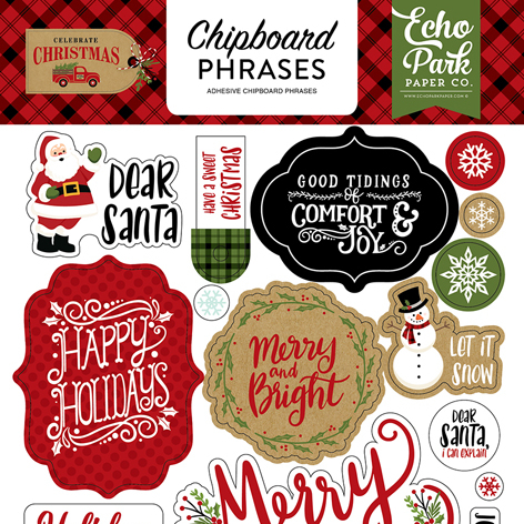 Чипборд фразы Celebrate Christmas 6x13 Chipboard Phrases
