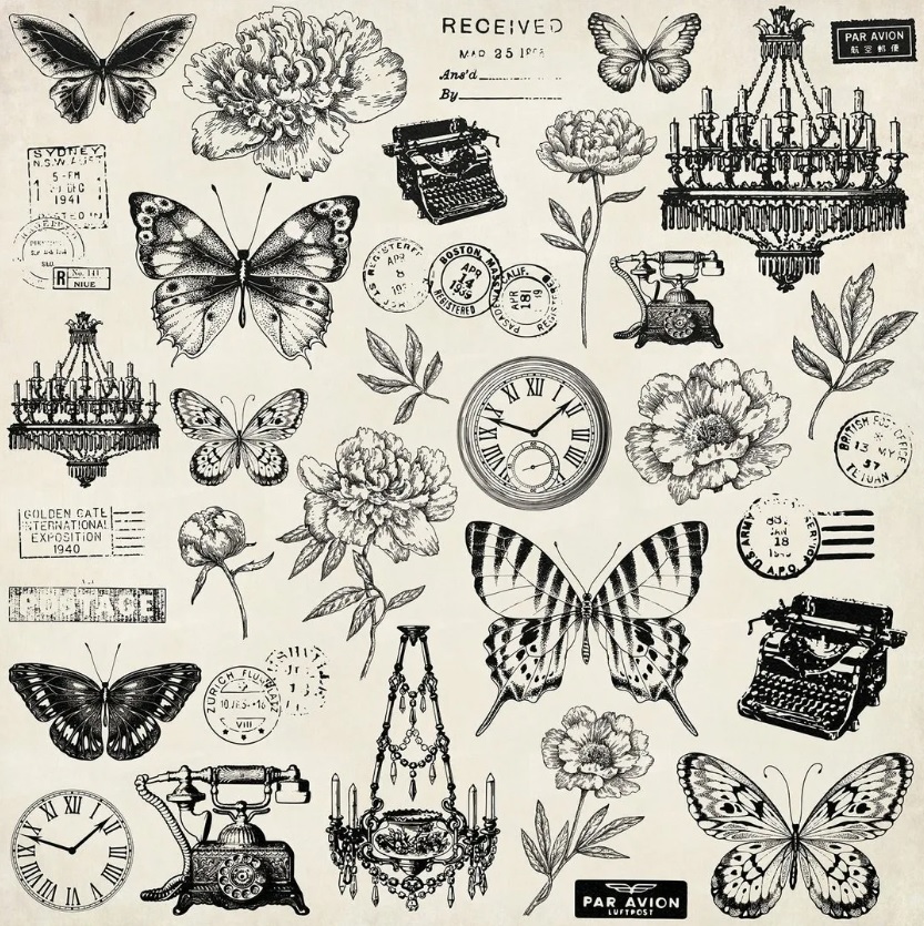 Лист двусторонней бумаги Pen & Ink1  Collection Kaisercraft