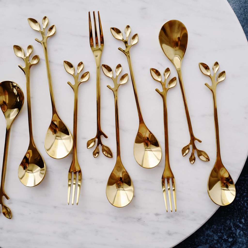 Ложка и вилка "Веточка" золотого цвета