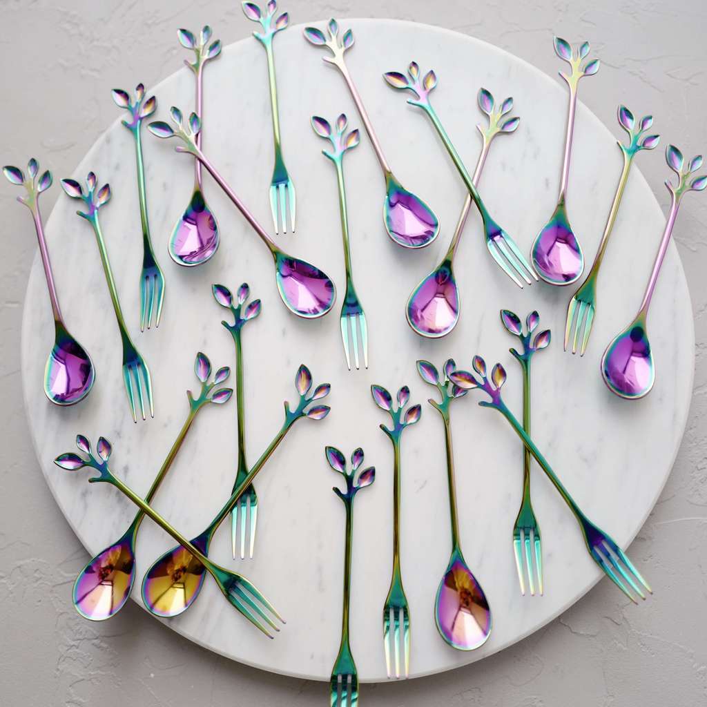 Ложка и вилка "Веточка" бензинового цвета