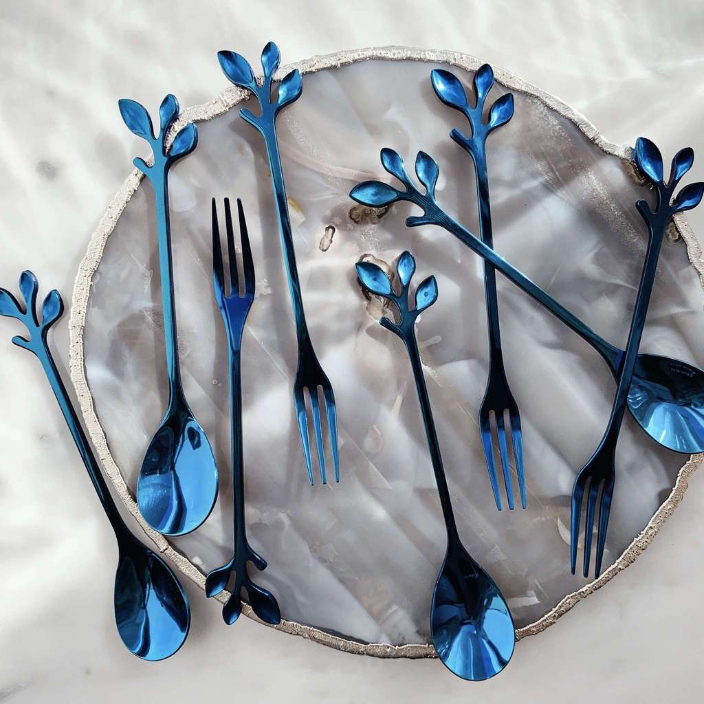 Ложка и вилка "Веточка" синего цвета