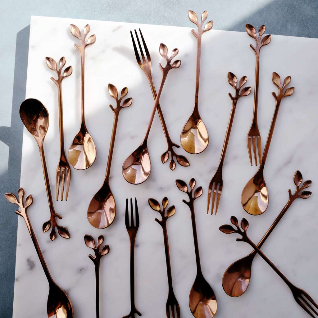 Ложка и вилка "Веточка" бронзового цвета