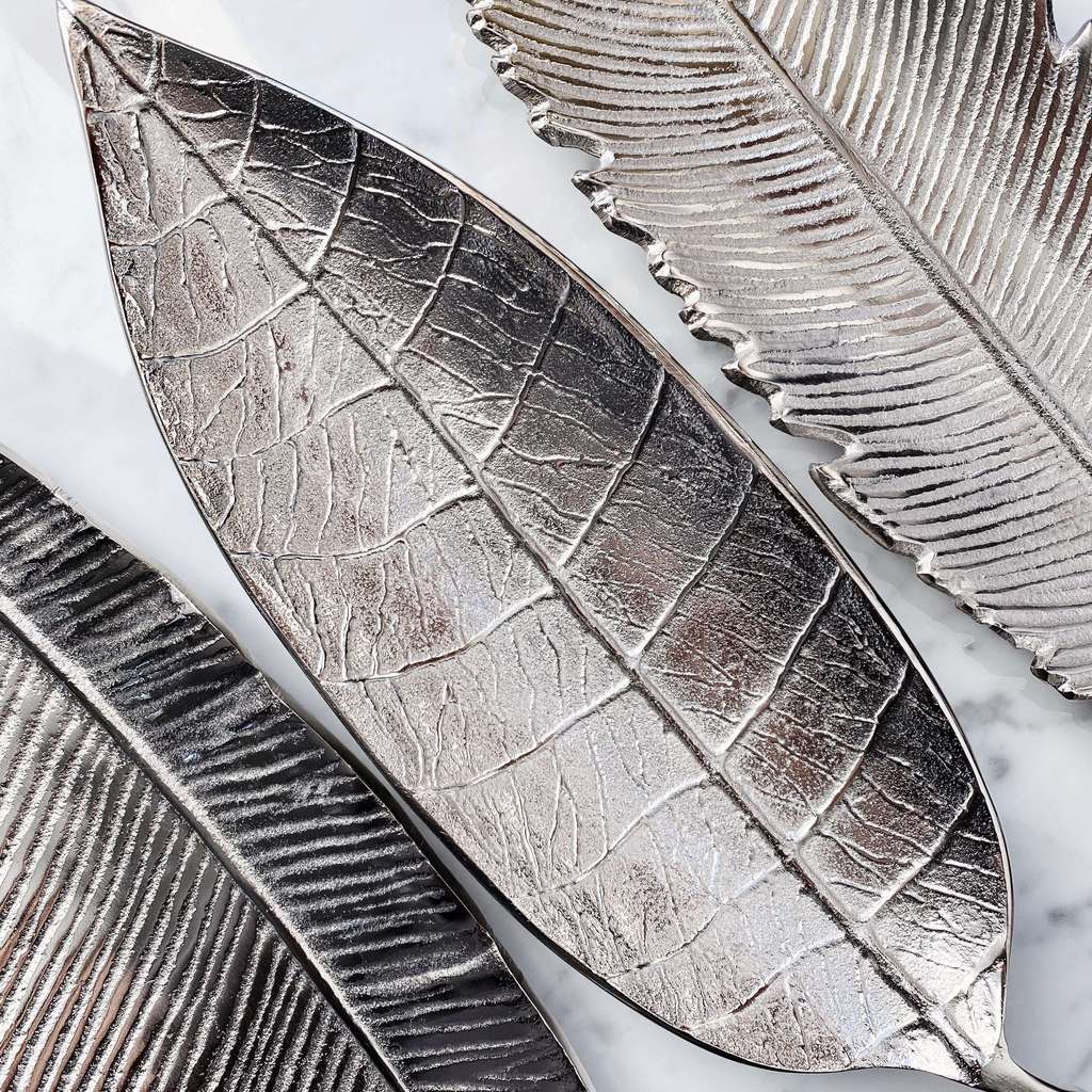 Блюдо длинное металлическое "Лист" 11х36см