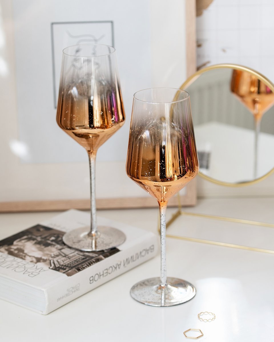 Пара бокалов для вина Мерцание 500мл, золотые