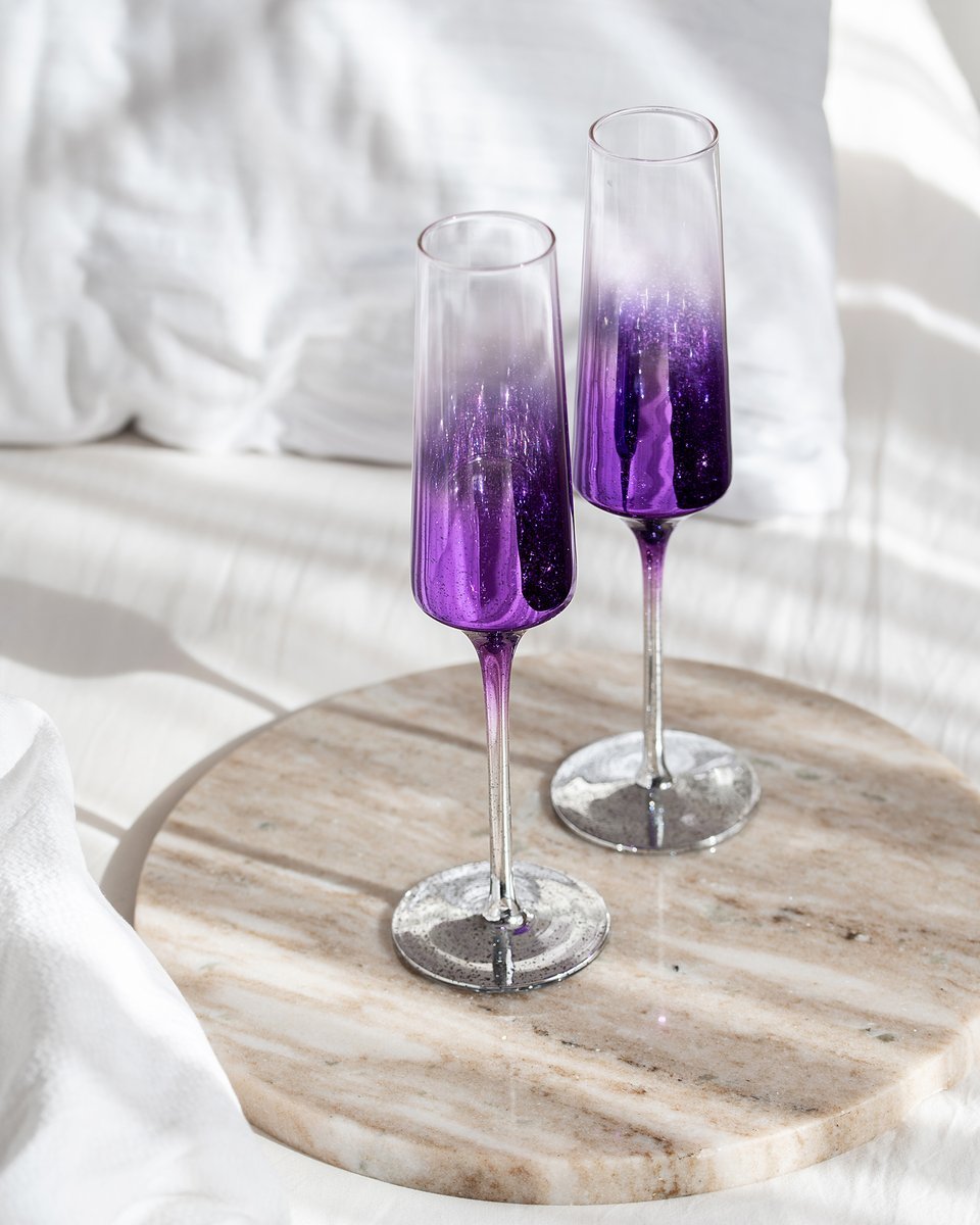 Пара бокалов для шампанского Мерцание 190мл, фиолетовые