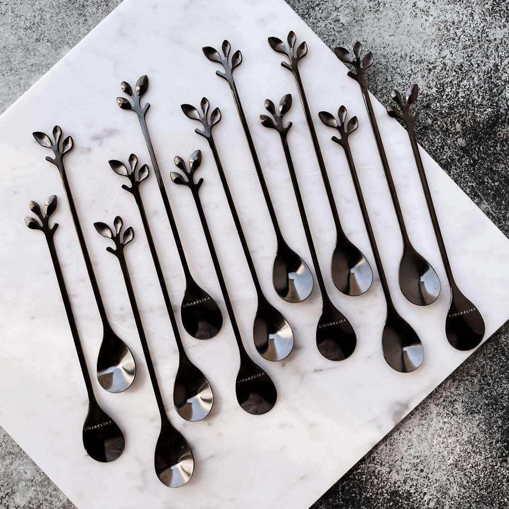 Ложка удлиненная "Веточка" черного цвета