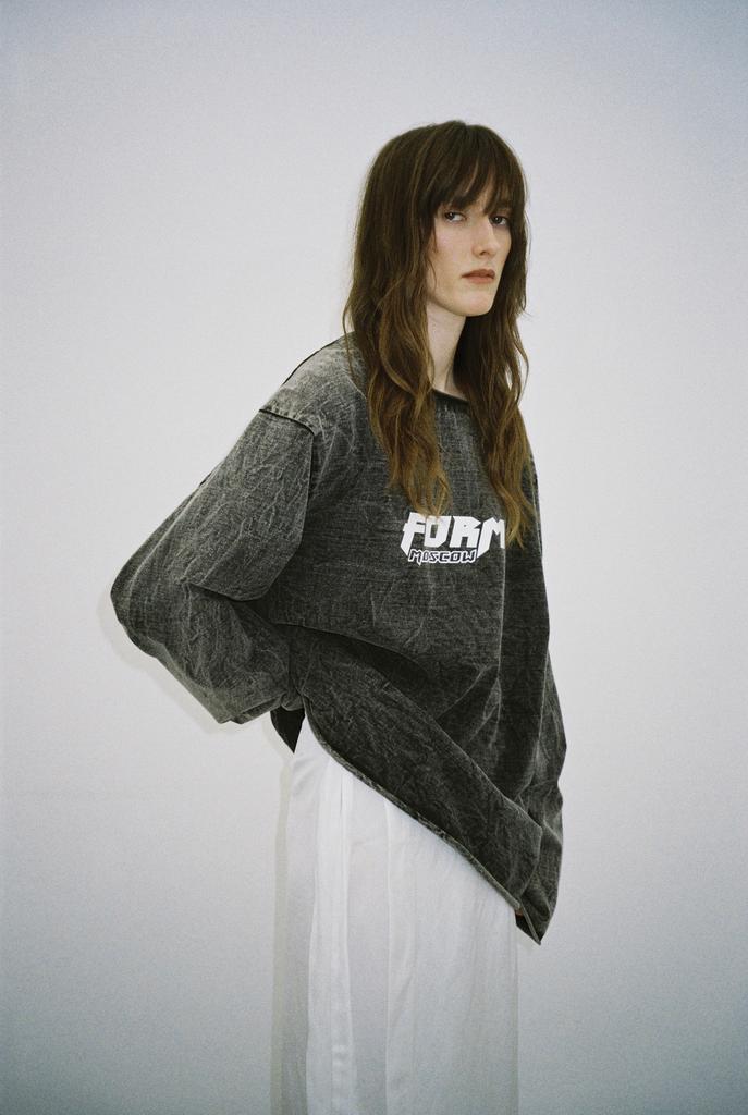 Лонгслив окрашенный бежево-серый unisex