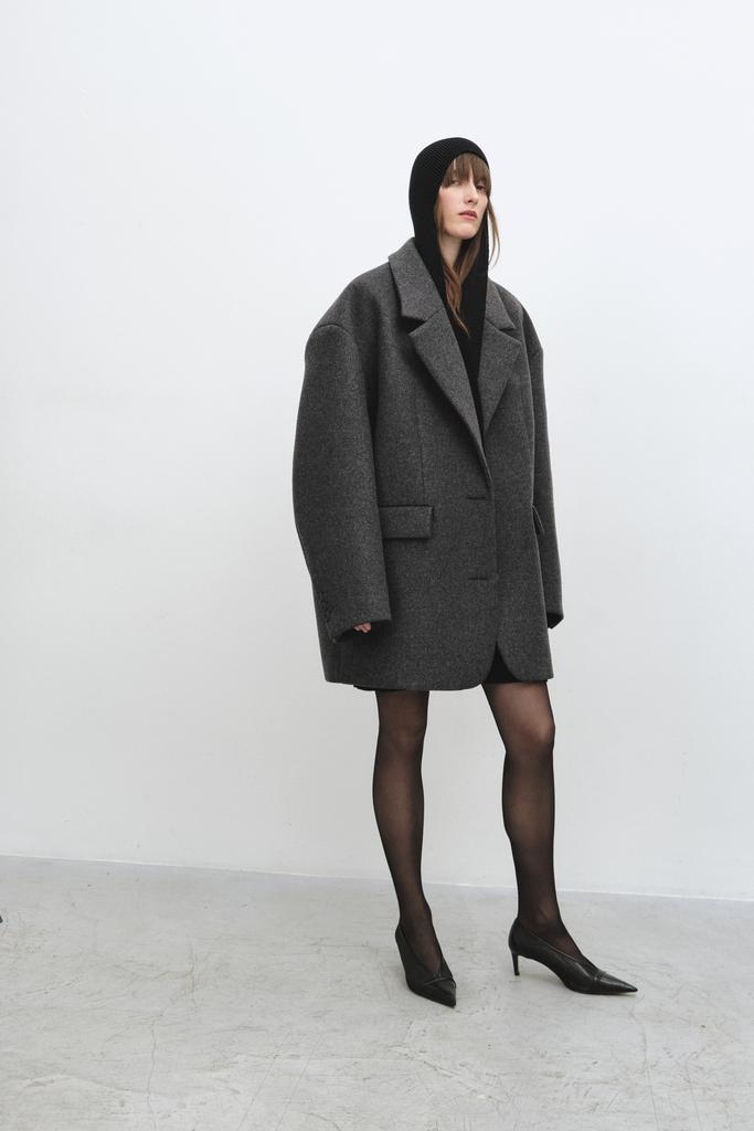 Пиджак-пальто большой однобортный серый