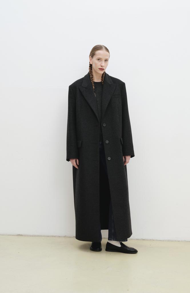 Пальто однобортное прямое тёмно-серое