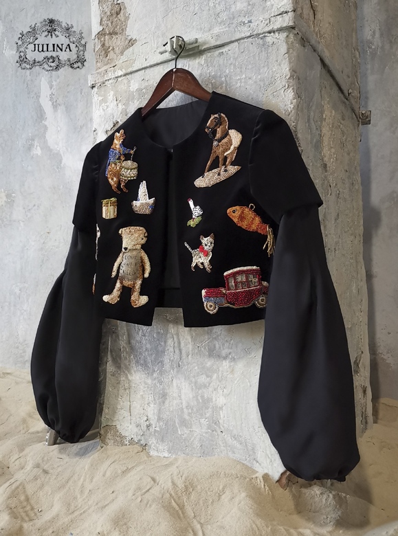Жакет "Инфанта" Haute couture бархатный с  ручной авторской вышивкой / antique toys