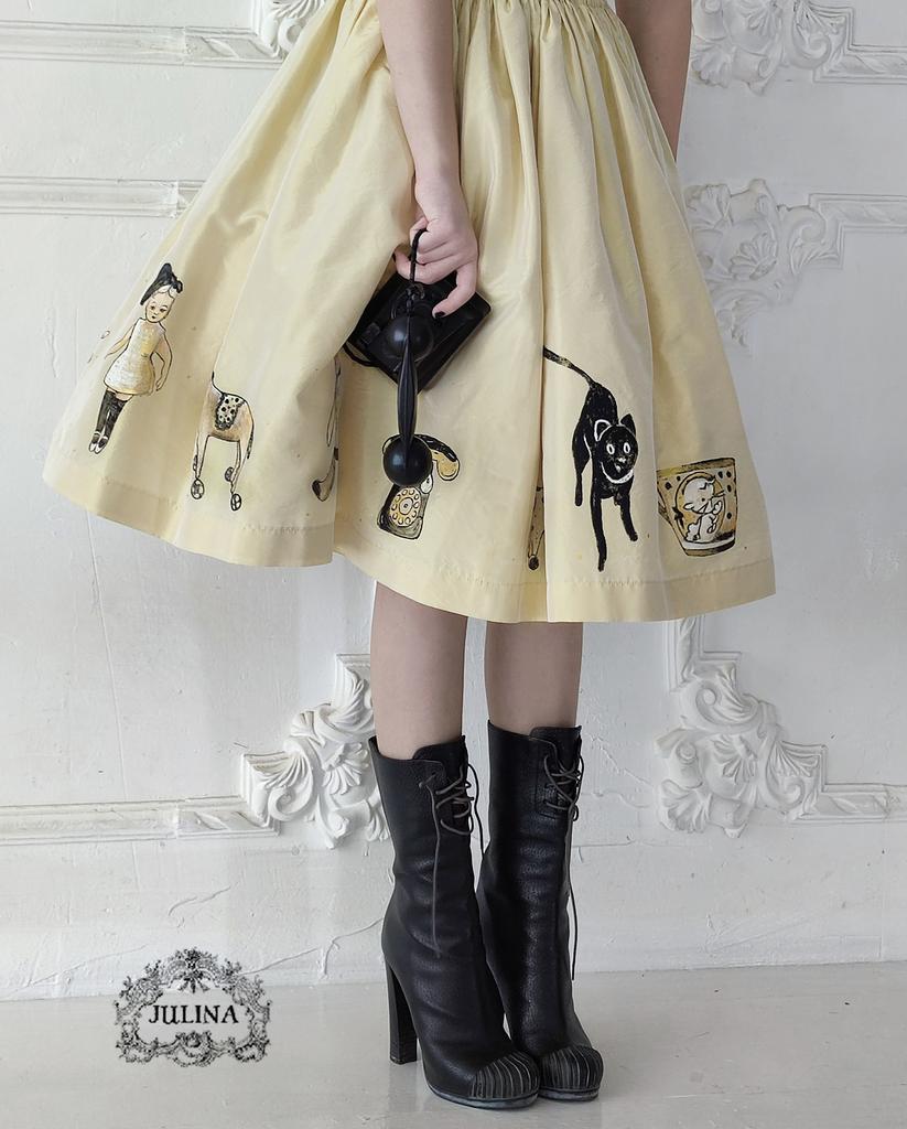 Юбка пышная шелковая ручная роспись "Antique toys""