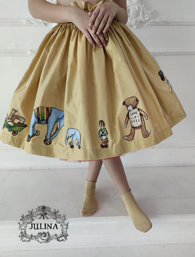 Юбка шелковая пышная ручная роспись "Atique toys"