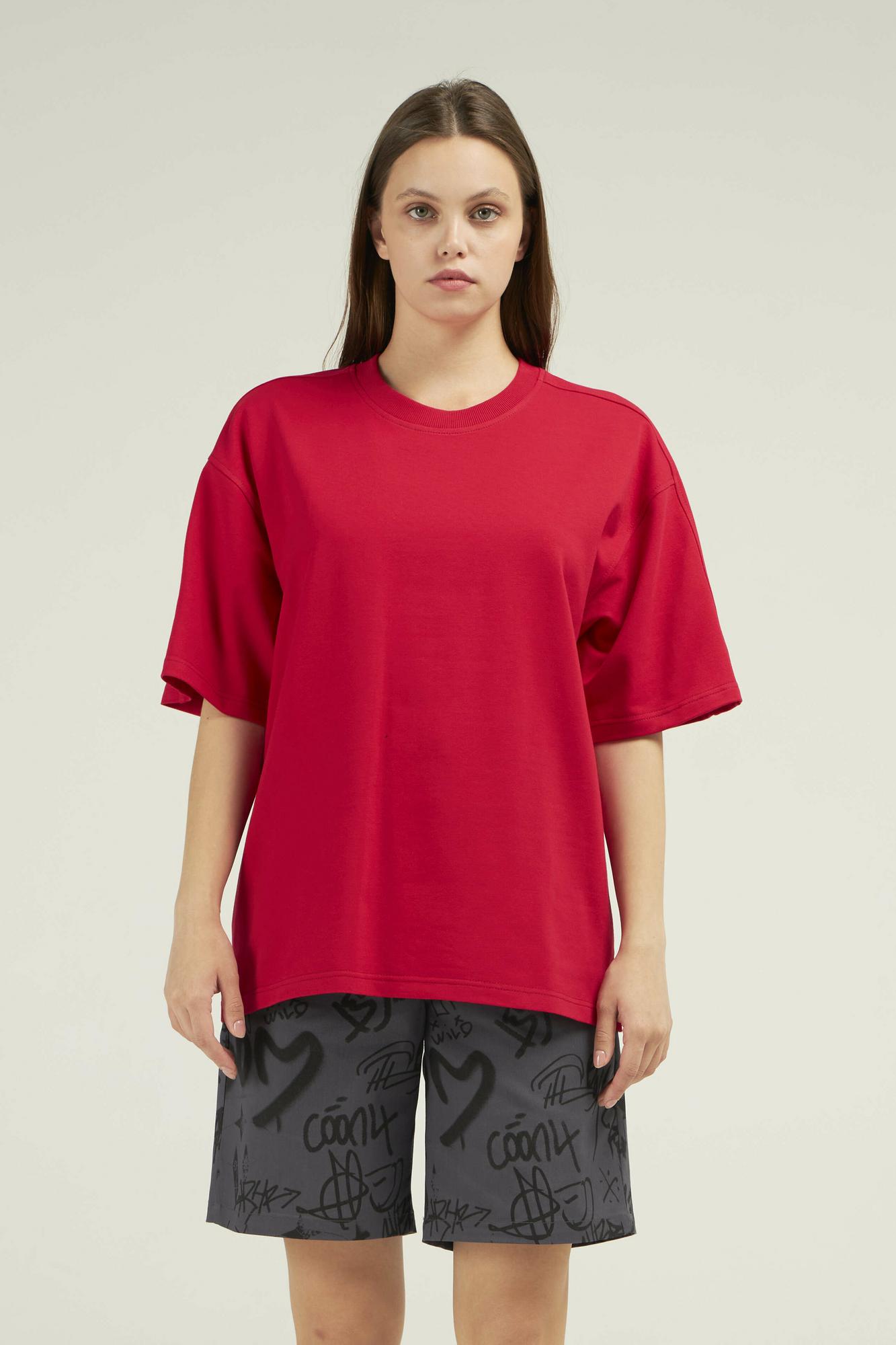 Футболка красная женская из плотного хлопка