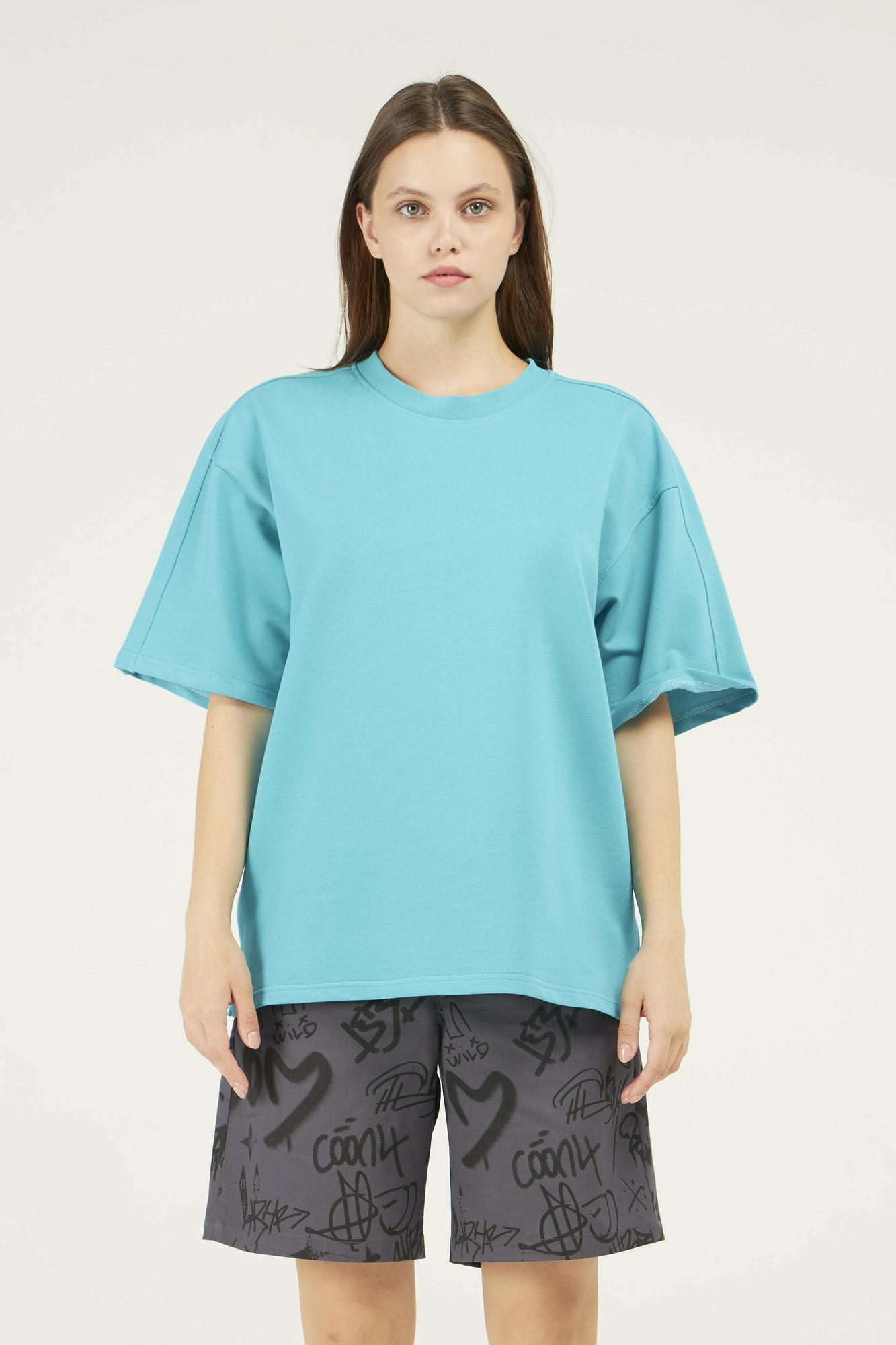 Футболка бирюзовая женская из плотного хлопка