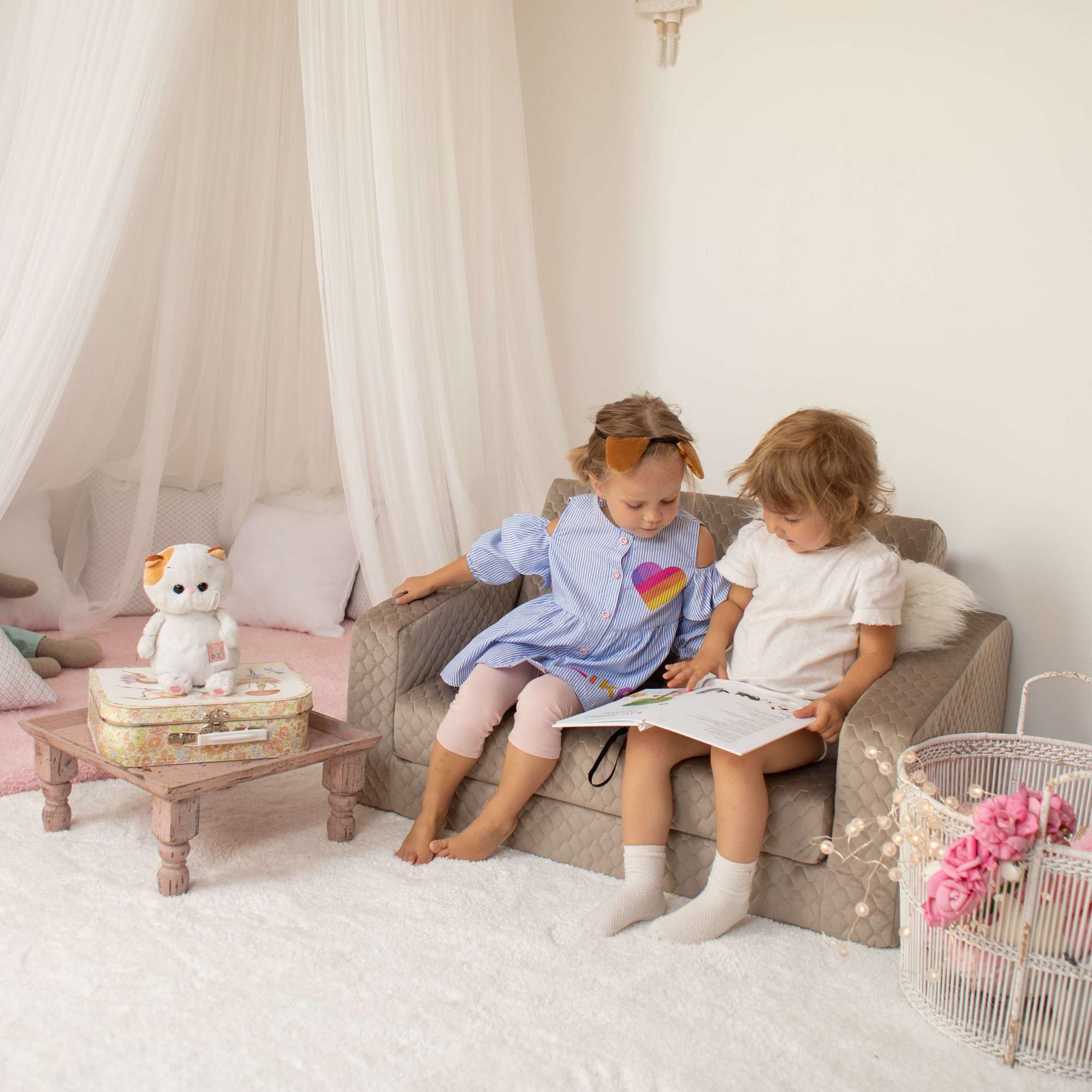 Диванчик раскладной  Простеганный СЕРО-БЕЖЕВЫЙ