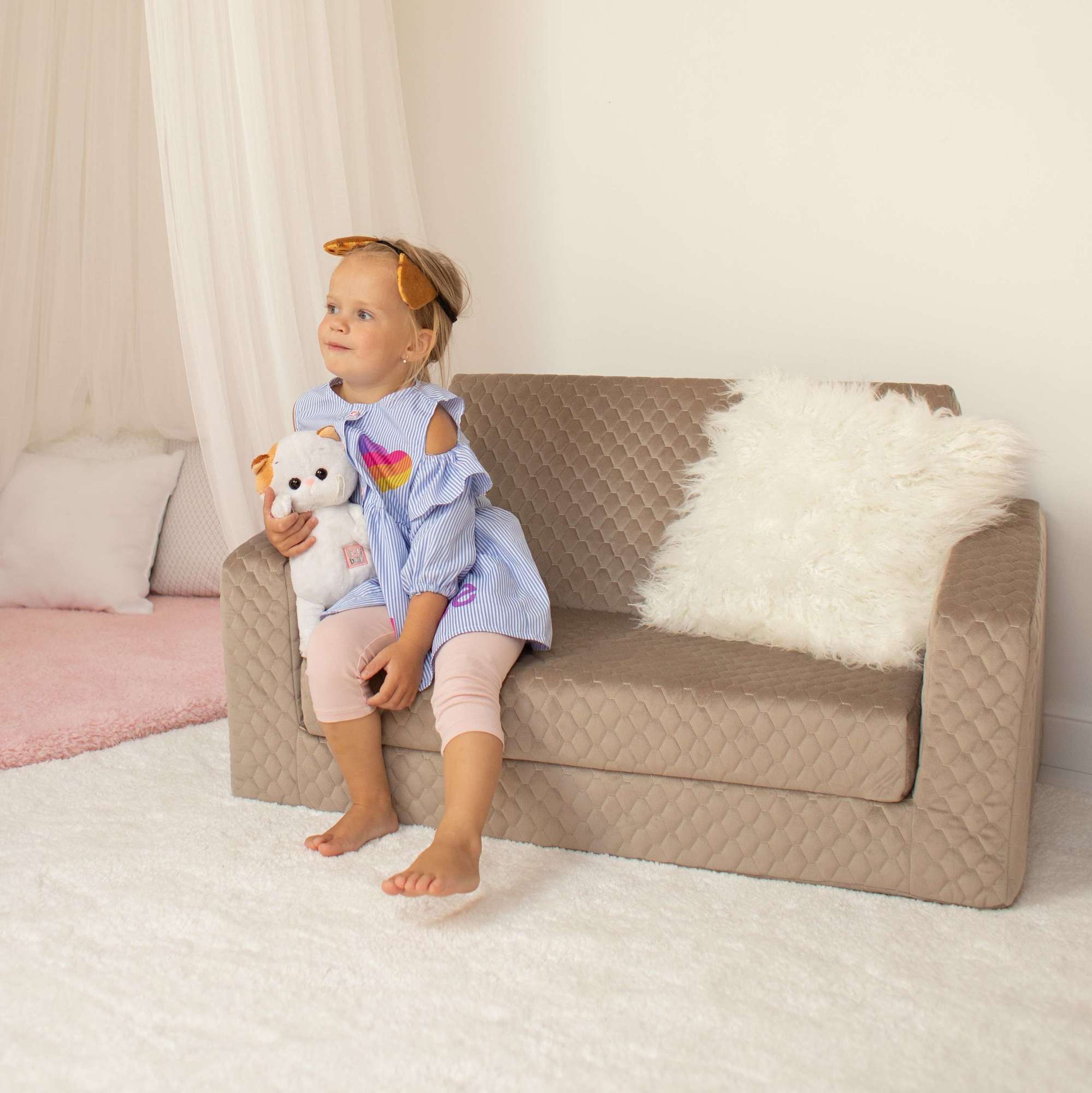 Диванчик раскладной  Простеганный СЕРО-БЕЖЕВЫЙ