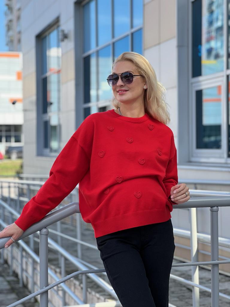 Джемпер кашемировый с сердечками, красный