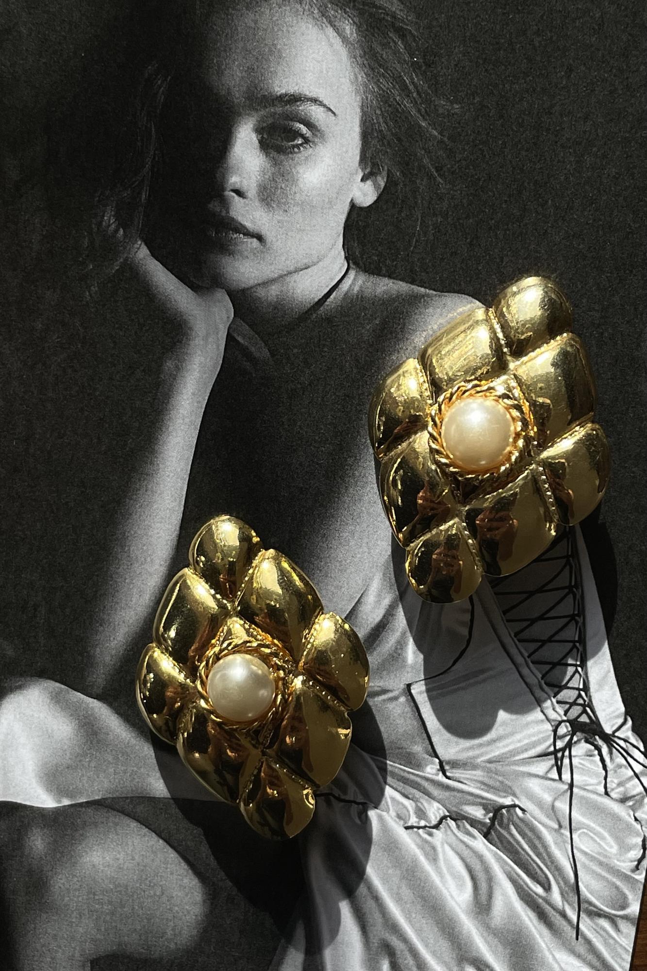 Винтажные клипсы ромбы с жемчужиной