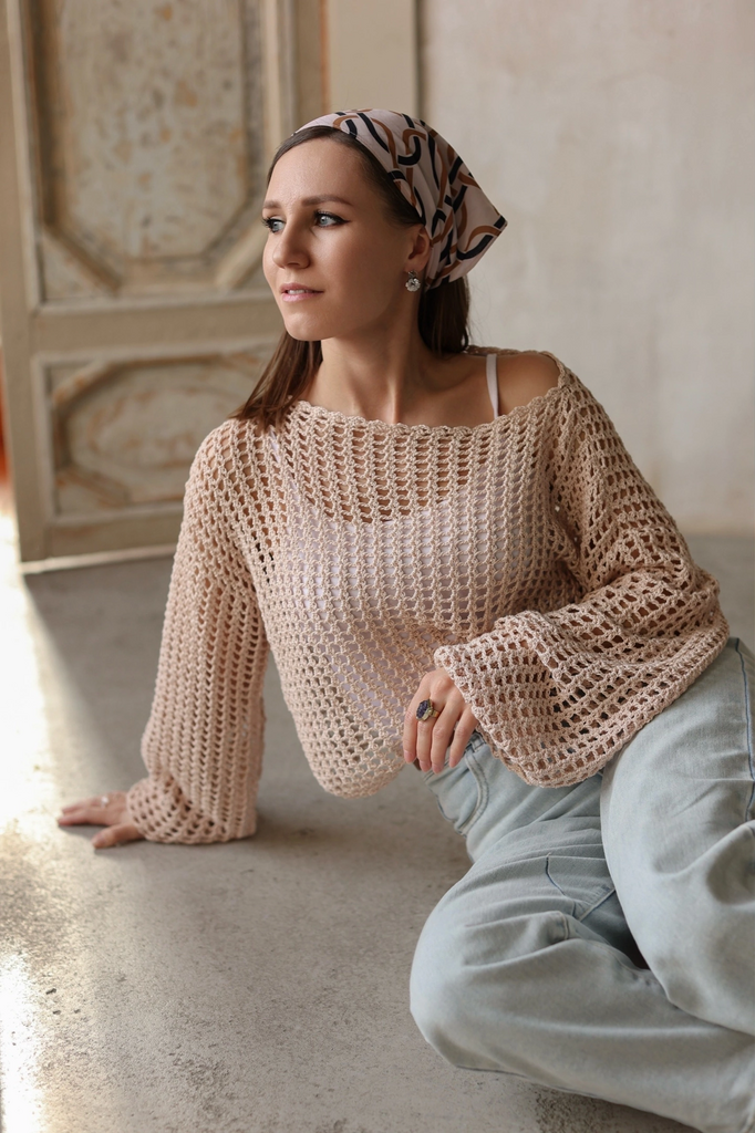 Мастер-класс джемпер Сетка с открытым плечом