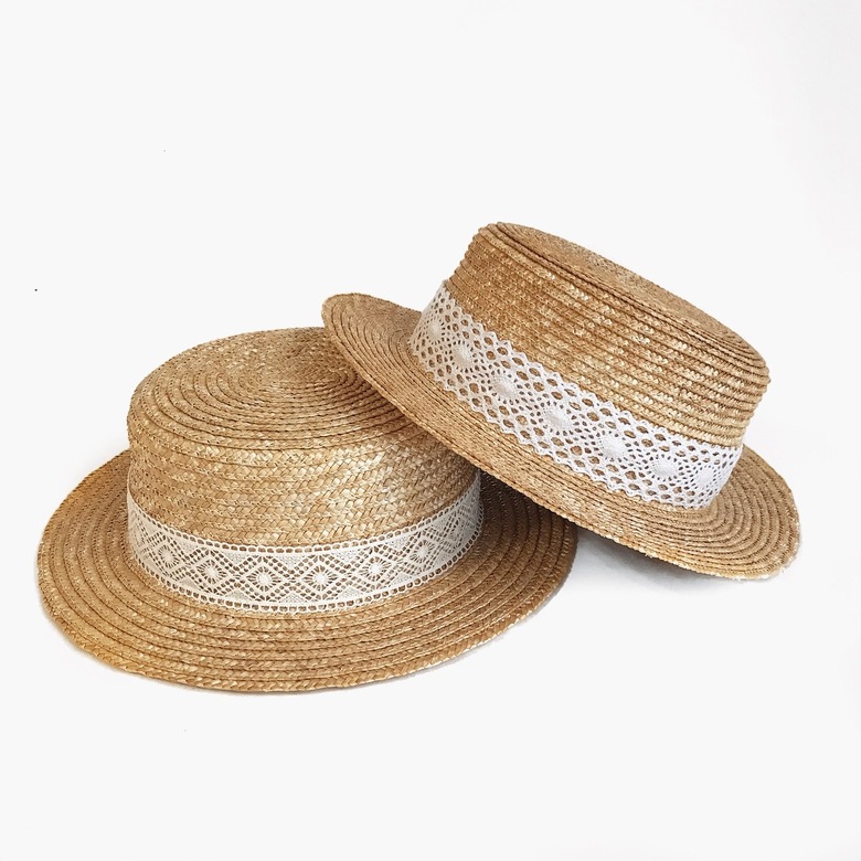 Шляпа канотье из соломы с кружевом поля 5,5 см