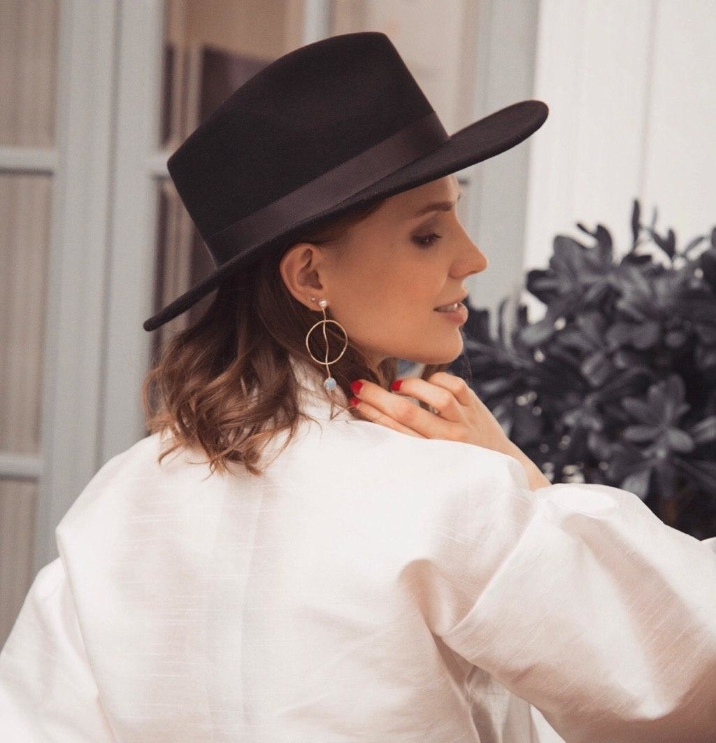 Шляпа федора FF03 широкополая с прямыми полями из фетра/черная